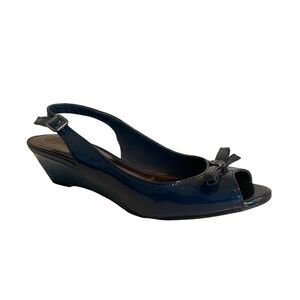 Etienne Aigner Blue Faux Patent Leather Wedge‎ Sling Back heels, Woman’s Size 8M